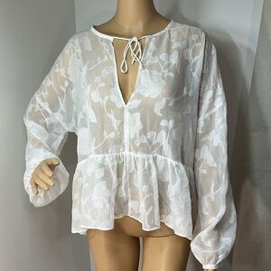 🔴Belle Sky | Sheer Peplum Blouse